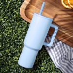 Sky Blue Handle Straw Picnic Tumbler