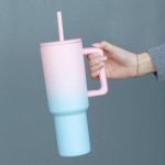 Pastel Pink Blue Gradient Handle Straw Tumbler
