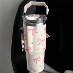 Pink Bow Print Carry Lid Tumbler