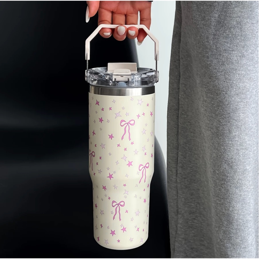 ECOB (31) Star Bow Print Carry Lid Tumbler - Image 1