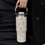 Pink Tulip Print Carry Lid Tumbler