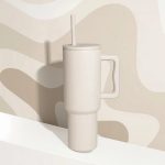 Cream Minimalist Handle Straw Tumbler