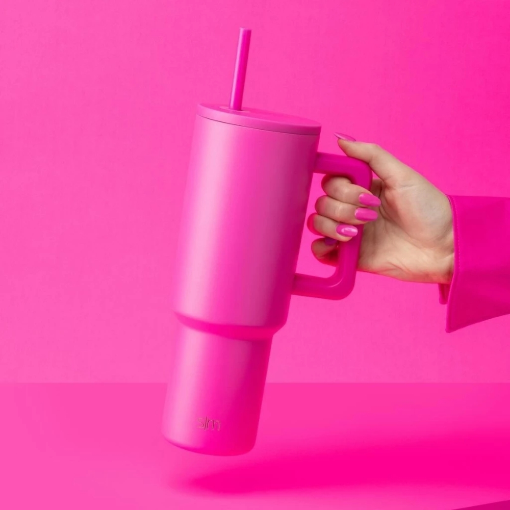ECOB (6) Hot Pink Handle Straw Party Tumbler - Image 1