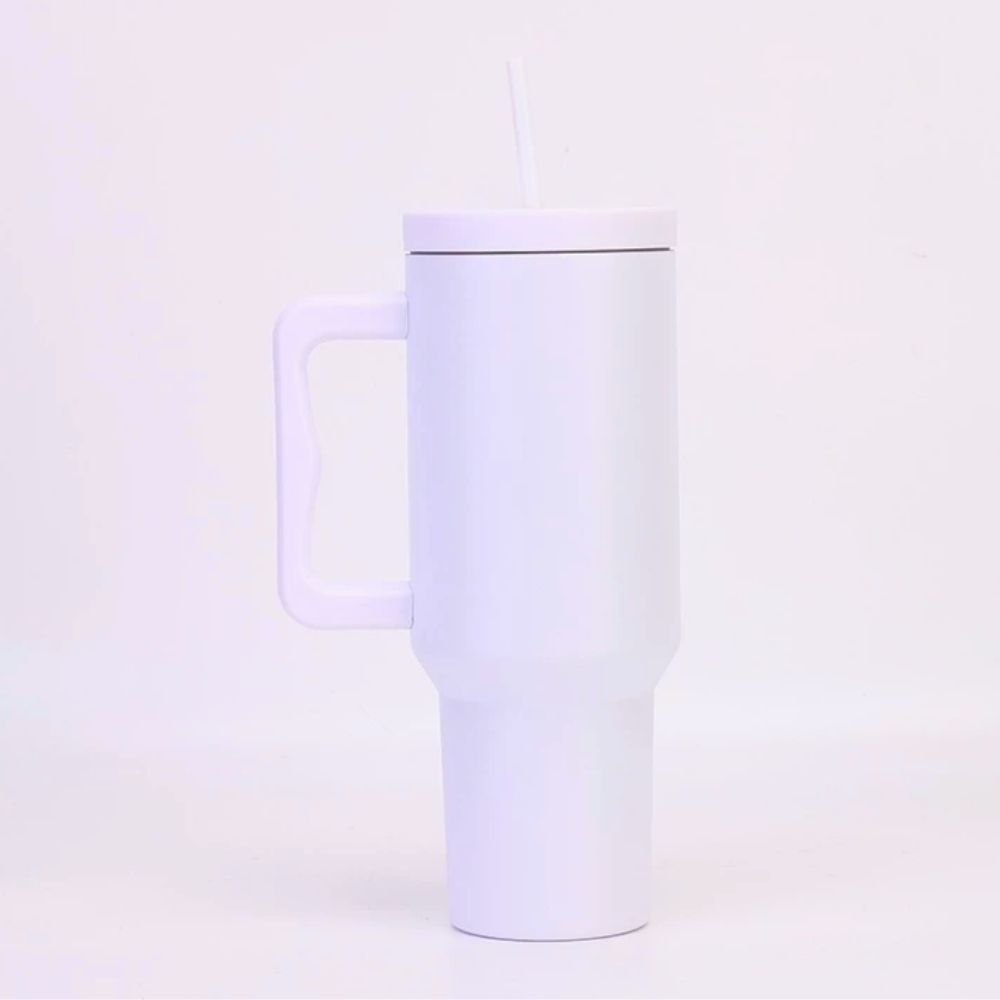 STE-40.jpg White Handle Straw Tumbler - Image 1