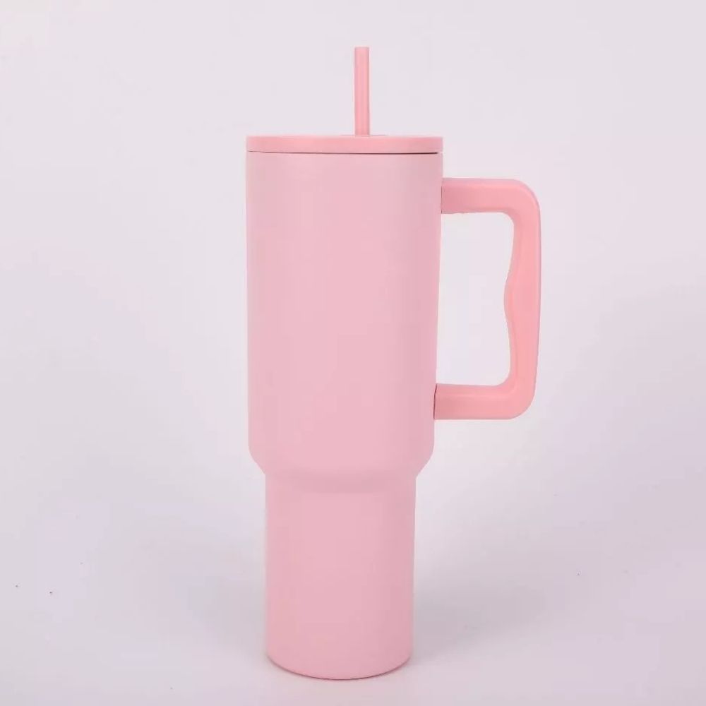 STE-43.jpg Pink Handle Straw Tumbler - Image 1