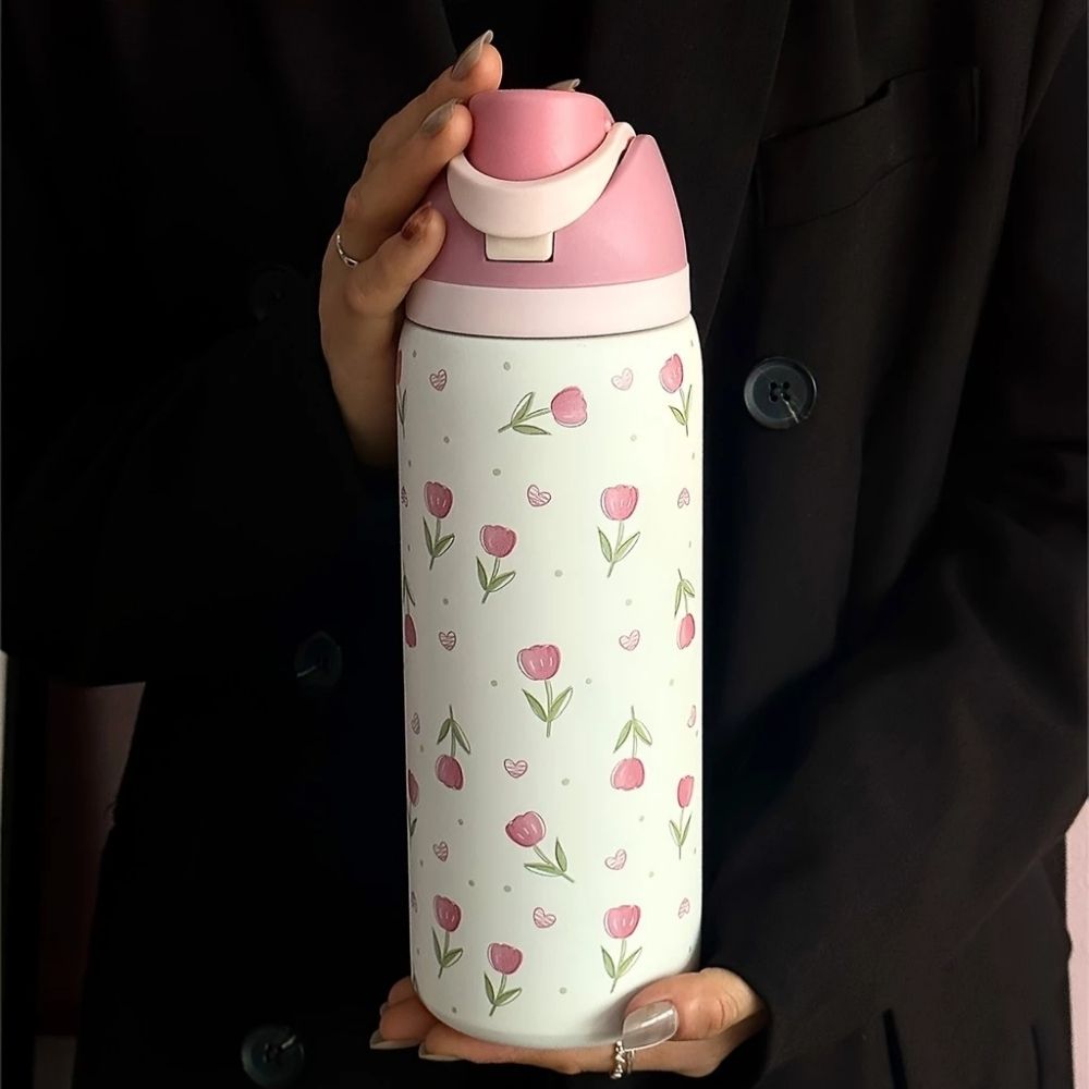 STE-73.jpg Pink Tulip Water Bottle - Image 1